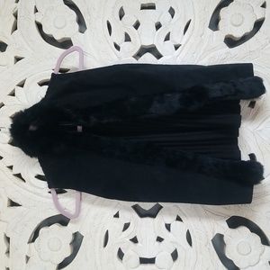 ii Sisters Leather Rabbit Fur Trim Zip Up Vest size Medium